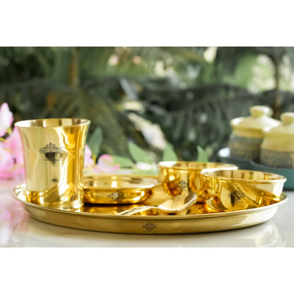 Pure Brass Matt Finish & Hammered 7 Pieces Dinner Set / Thali Set | DinnerWare |