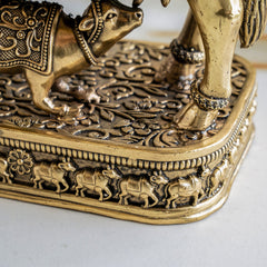 Pure Brass Kamdhenu Cow with Calf For Home Temple - 15.24 cm.