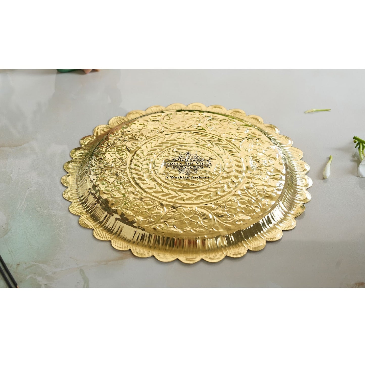 Pure Brass Swastik Design Pooja Thali Plate | Poojan Temple Home |Diameter 26.67 CMS