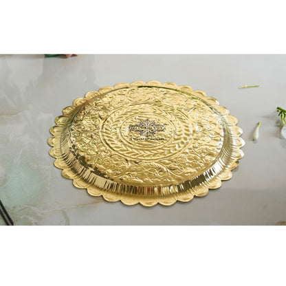 Pure Brass Swastik Design Pooja Thali Plate | Poojan Temple Home |Diameter 26.67 CMS