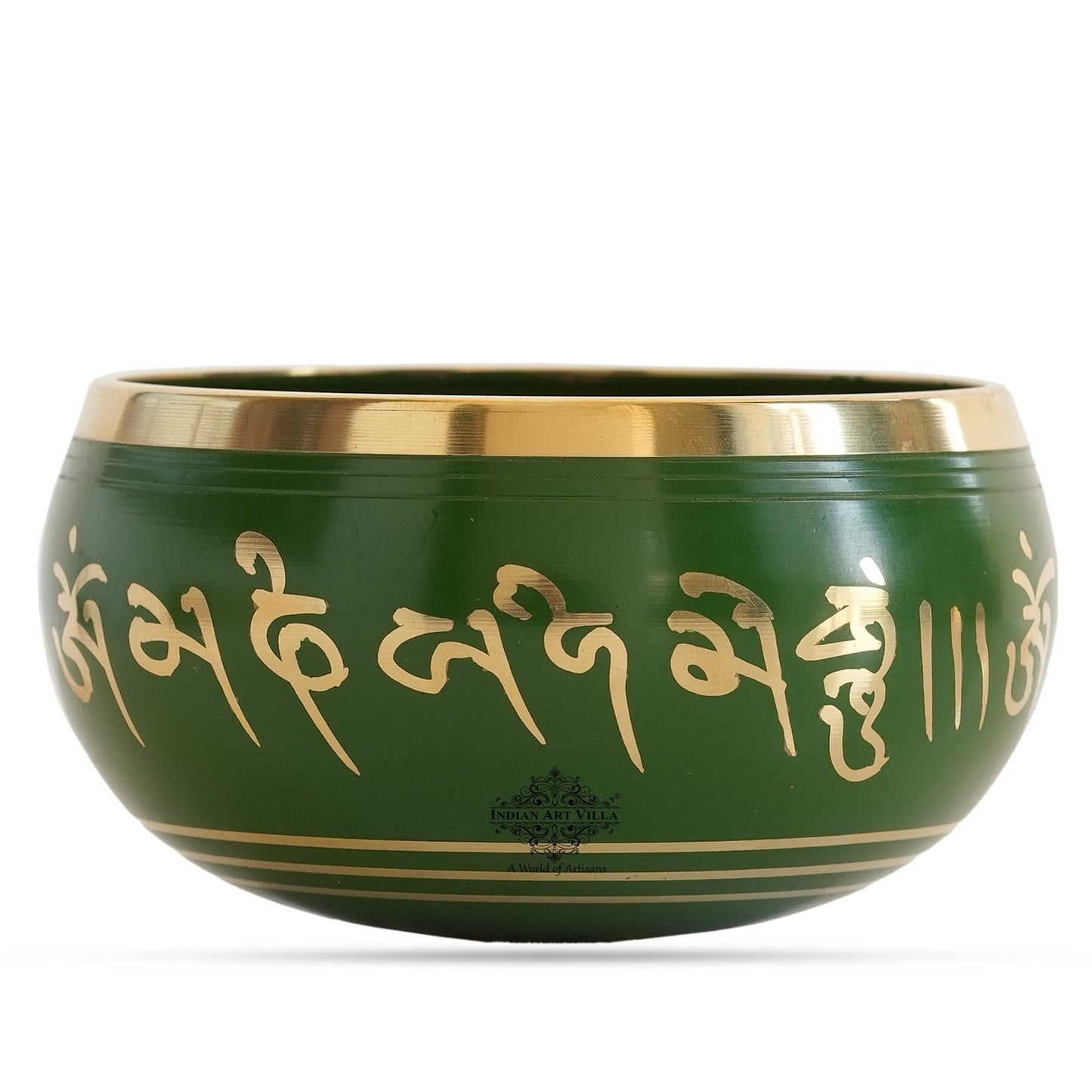 Pure Brass Green Designer Tibetan Singing Bowl, Home Decor, Accessories