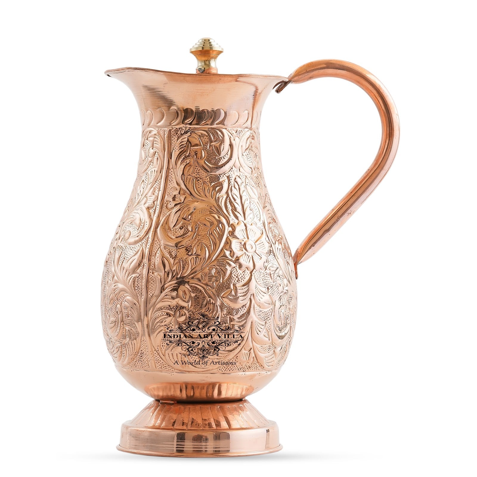 Pure Copper Antique Hammered Design Mughlai Jug with Lid