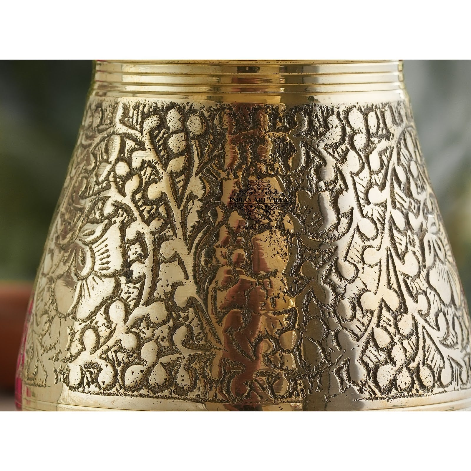 Pure Brass Glass Parsi Lota Embossed Design, Spiritual Item