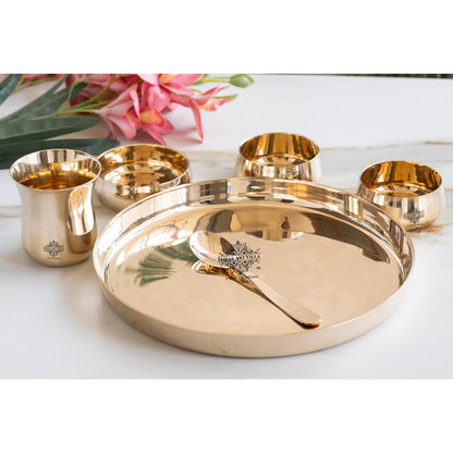 Bronze 6-Piece Dinner Set – Shine Finish Design Thali set, Traditional Indian Dinnerware for Home & Special Occasions
