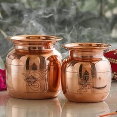 Handmade Pure Copper Lota with Om Design, Ayurveda Benefit, Water Strorage Pot