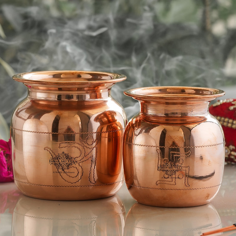 Handmade Pure Copper Lota with Om Design, Ayurveda Benefit, Water Strorage Pot