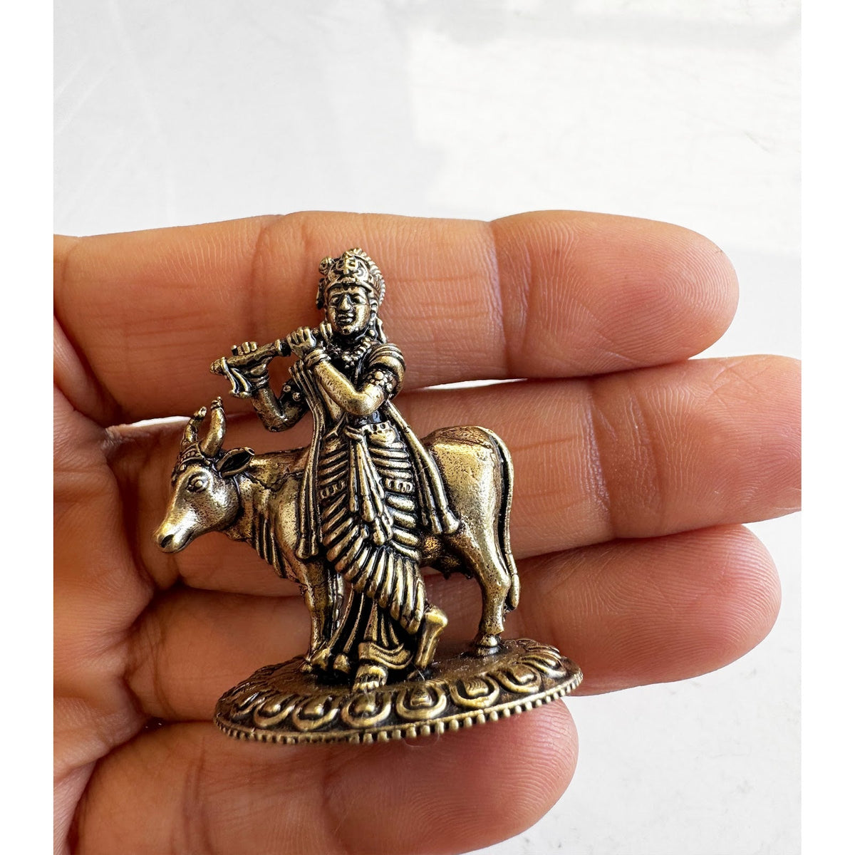 Pure Brass Miniature Krishna Ji with Cow Murti