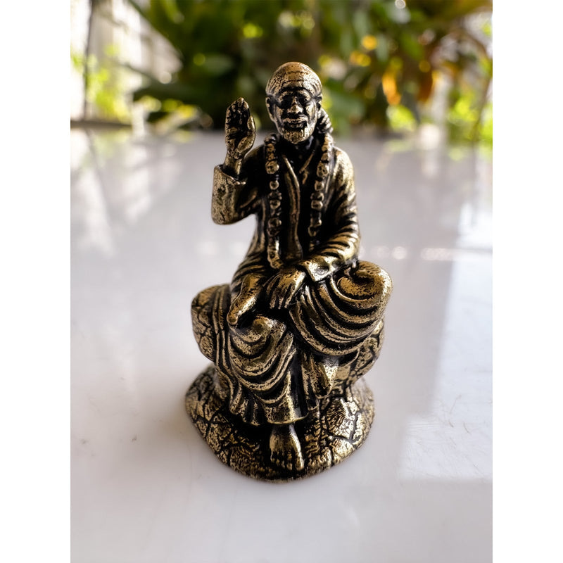 Brass Miniature Sai Baba Idol For Home Temple & Office Desk - 3.28 cm
