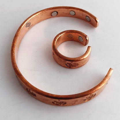 Pure Copper Om Design Bangle with Magnet & Matching Ring