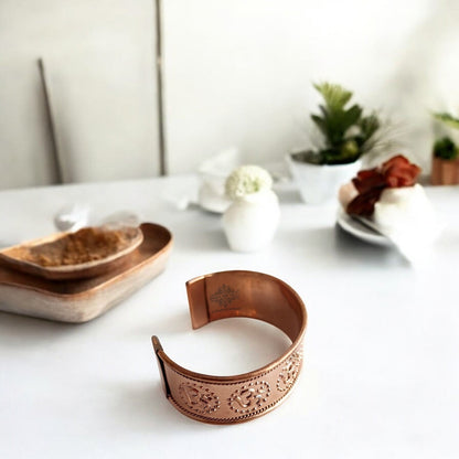 Pure Copper Om Design Broad Bangle Handcrafted Spiritual Bracelet