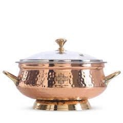 Handmade Steel Copper Hammer Mughlai Handi with Brass Handle, Bottom and lid- 23.37 cm Width, No.4