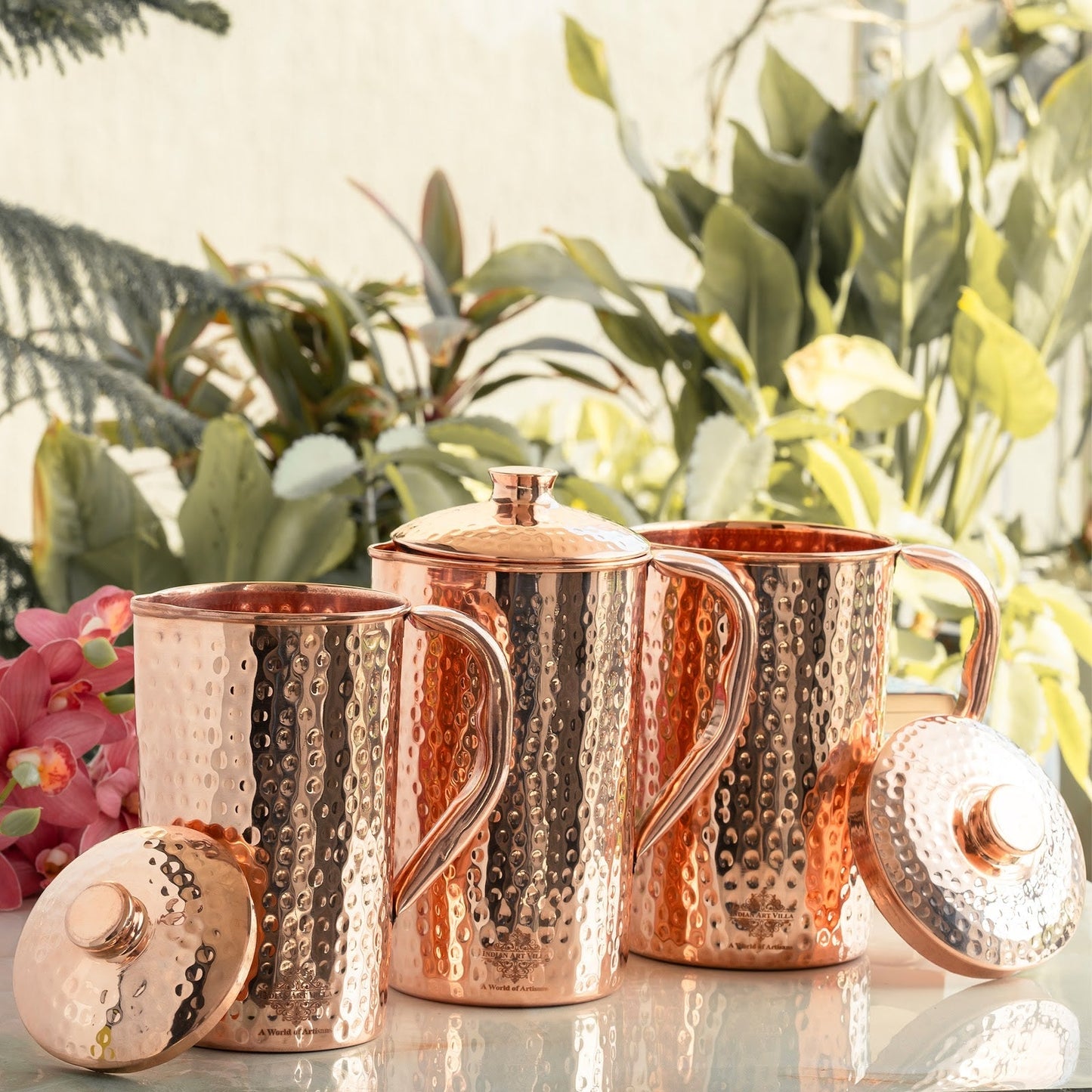 Pure Copper Hammered & Plain Designer Jug With Lid