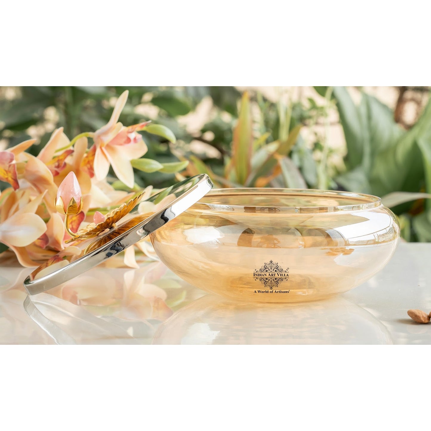 Silver Plated Decorative Bowl with Lotus Bird Flower Design – Elegant Bowl for Table Décor, Serving Snacks, Dry Fruits