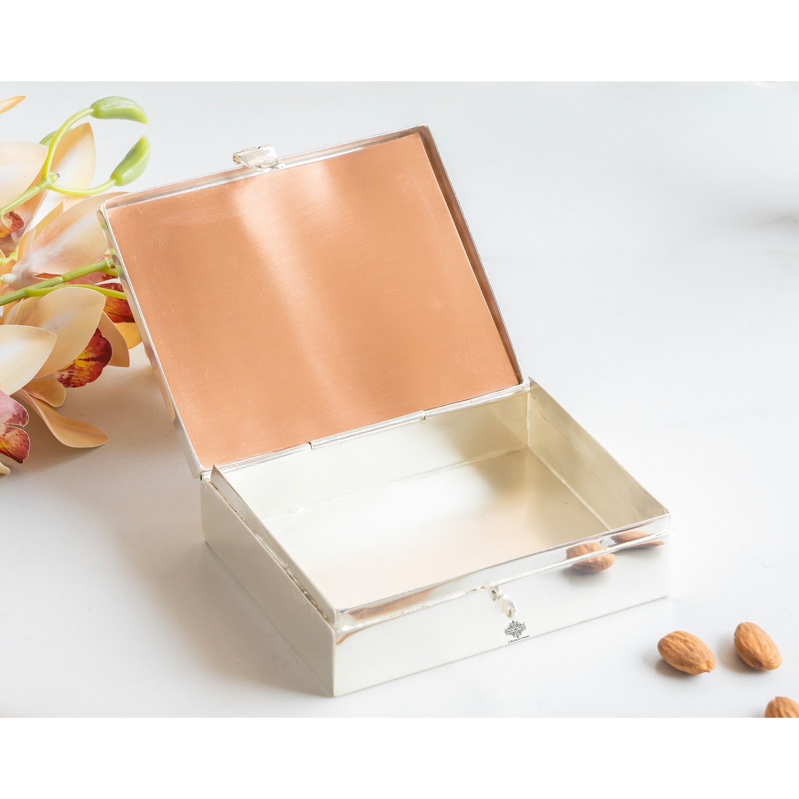 Silver Plated Multi-Purpose Box with Jali Cutting Design, Elegant Silver & Copper Finish