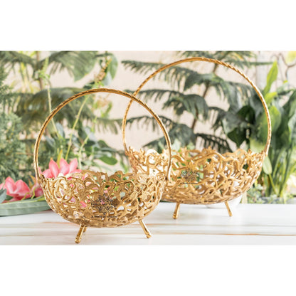 Brass Hanging Basket with Intricate Cutwork Design – Decorative Brass Finish Basket