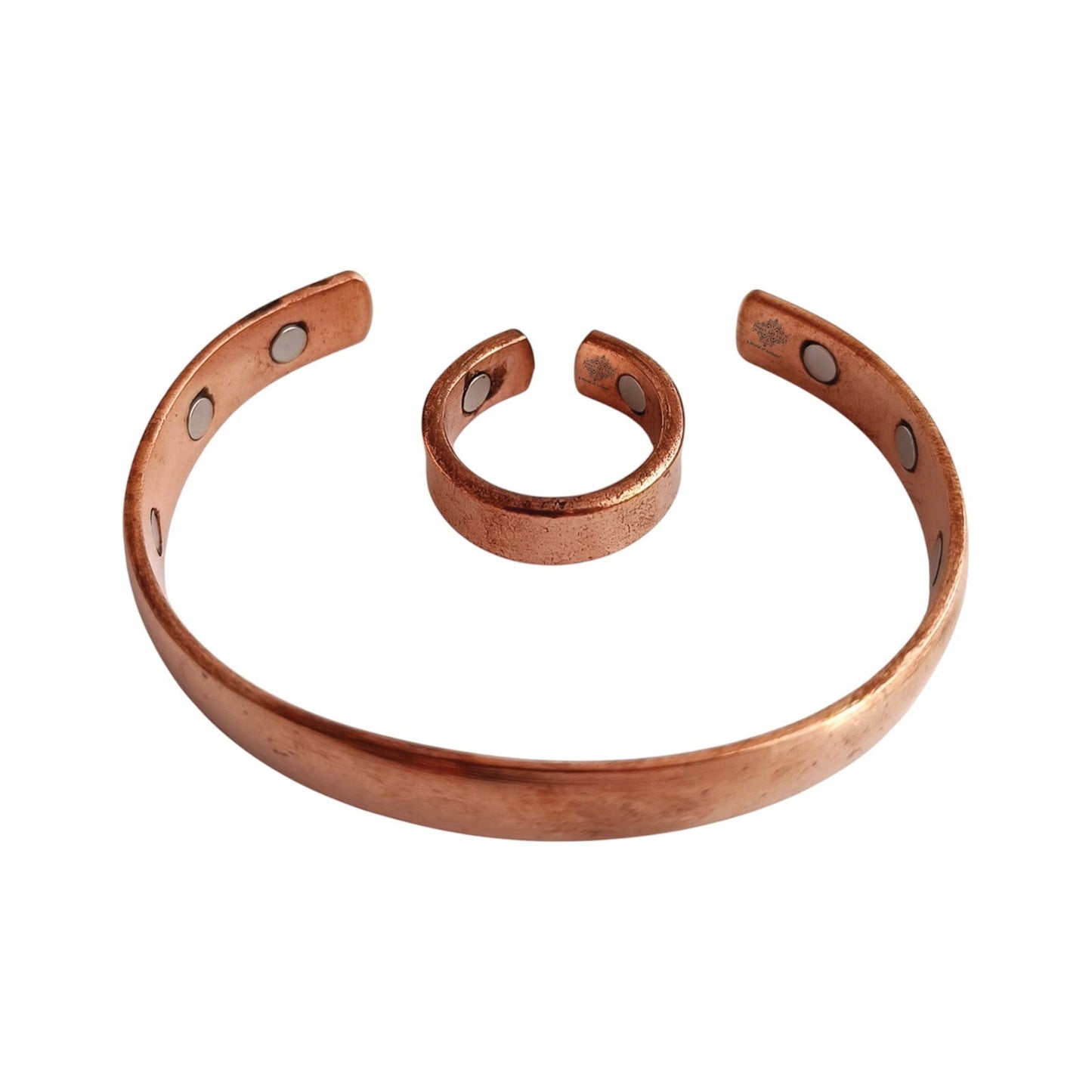 Pure Copper Plain Design Bangle with Magnet & Matching Ring