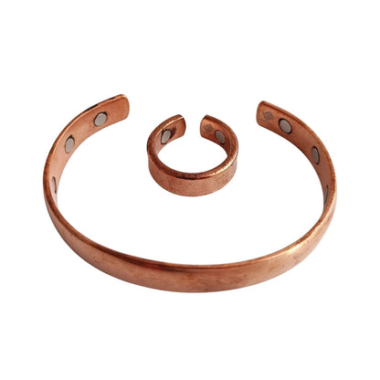 Pure Copper Plain Design Bangle with Magnet & Matching Ring