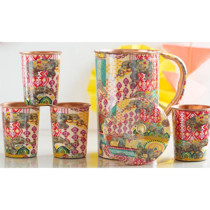 Pure Copper Printed Padharo Mhare Desh Jug & Glass Gift Set