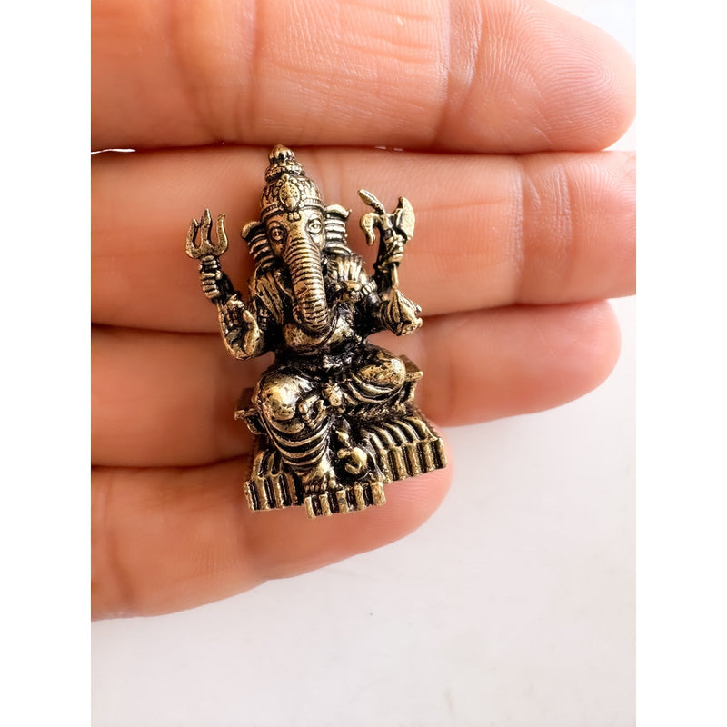 Pure Brass Miniature Handcrafted Lord Ganesha Idol for Home Mandir - 3.30 cm
