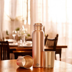 Pure Copper Matt Finish Lacquer Coated Water Bottle & 2 Glass