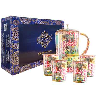 Pure Copper Printed Padharo Mhare Desh Jug & Glass Gift Set