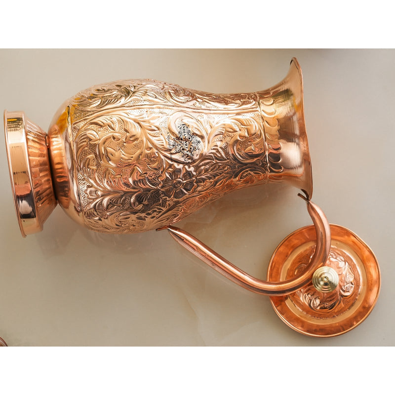 Pure Copper Antique Hammered Design Mughlai Jug with Lid