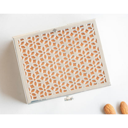 Silver Plated Multi-Purpose Box with Jali Cutting Design, Elegant Silver & Copper Finish