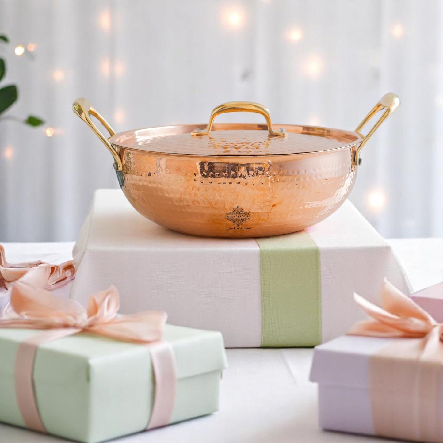 Pure Copper Kadhai With Lid & Inside Tin Lining