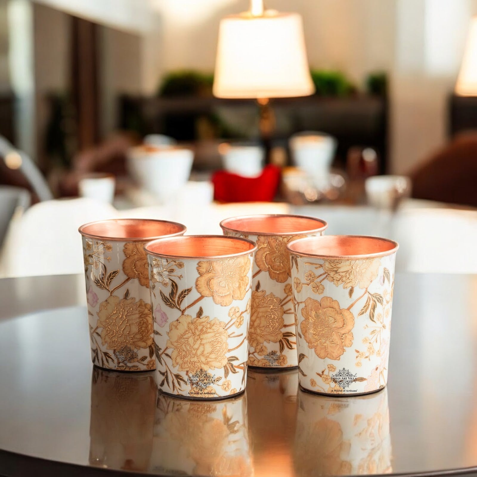 Pure Copper Gold Flower Print Glass – 275 ML