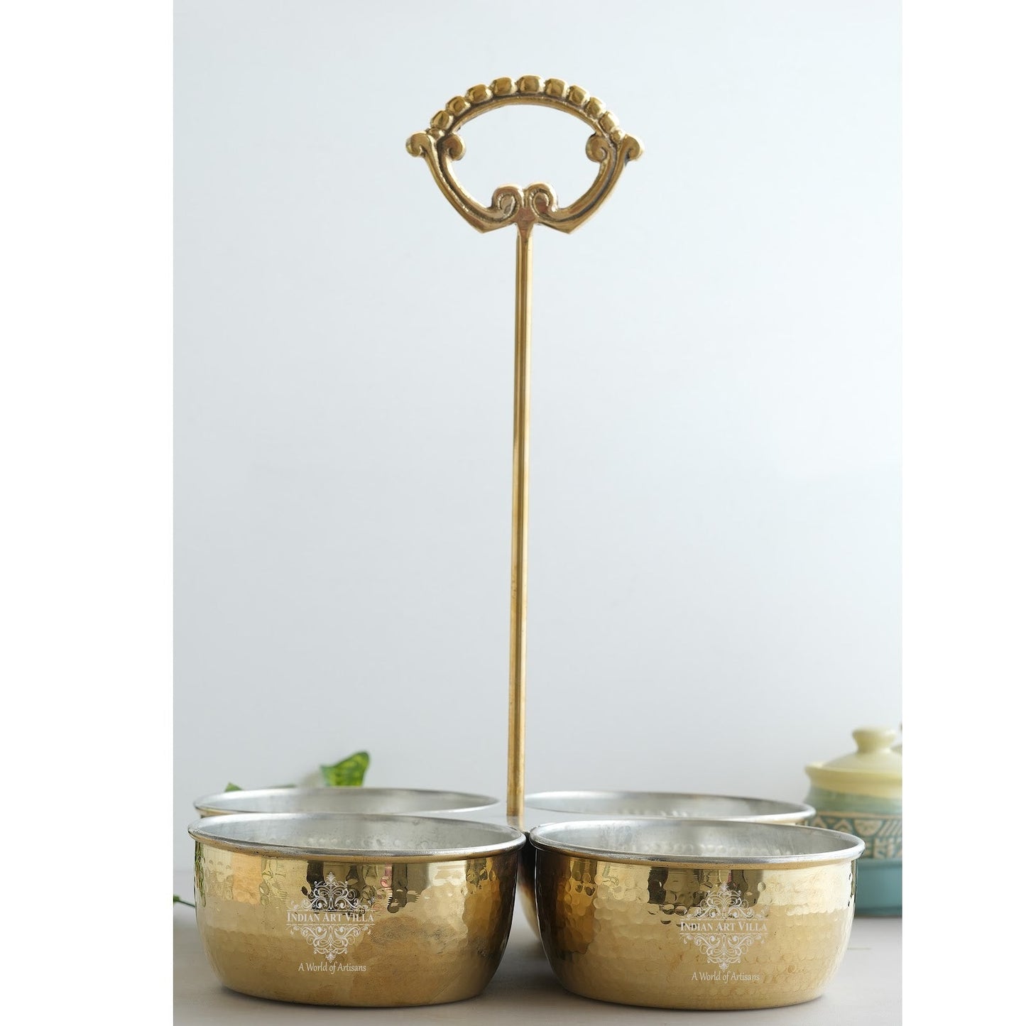 Handcrafted Pure Brass Hammered Design with Tin Lining, Vegetable Serving, 850 ml