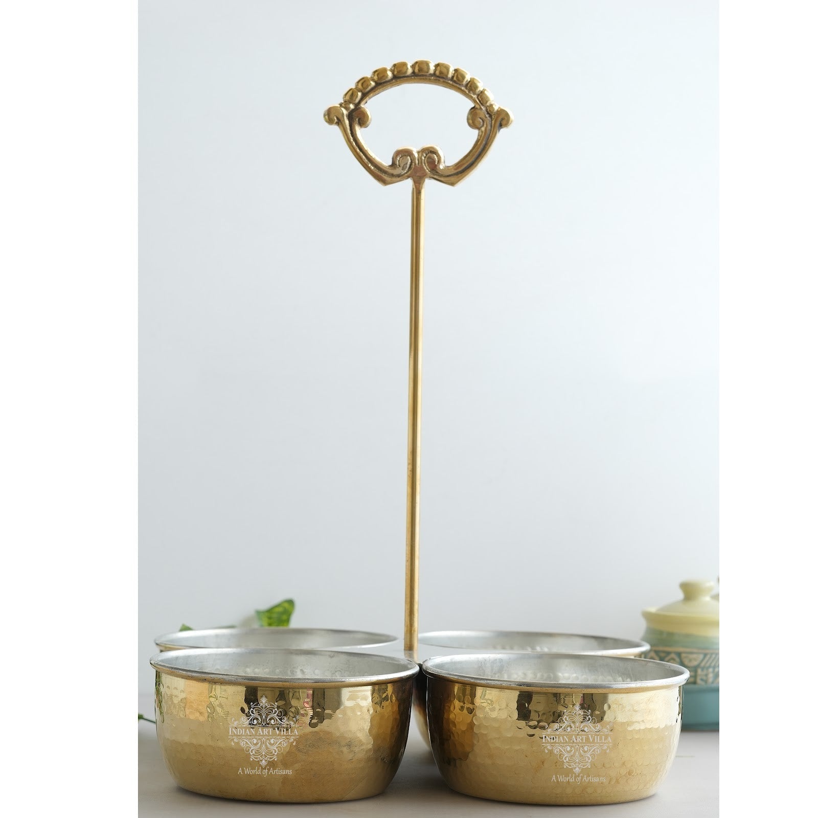 Handcrafted Pure Brass Hammered Design with Tin Lining, Vegetable Serving, 850 ml