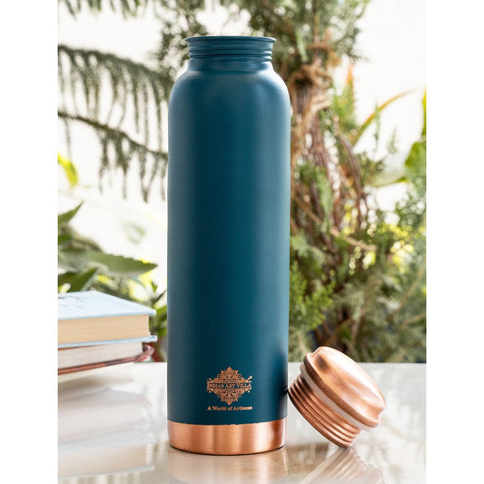 Copper Bottle with Silk Finish Lacquer Coating – Teal Blue Color, 900 ML
