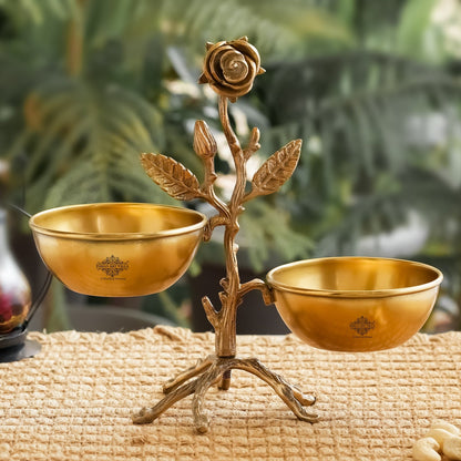 Pure Brass Handmade Decorative Dry Fruit Bowl with Tree Design