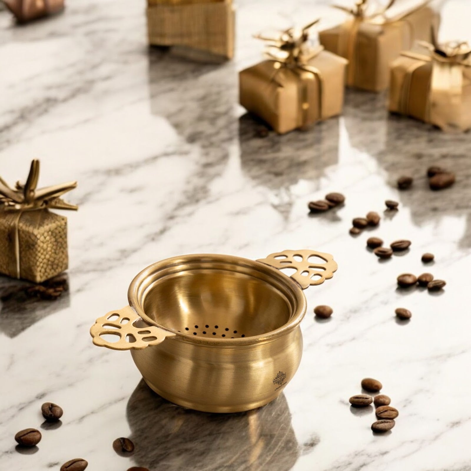 Brass Matt Finish Tea Infuser with Bowl Elegant Chai Chalani