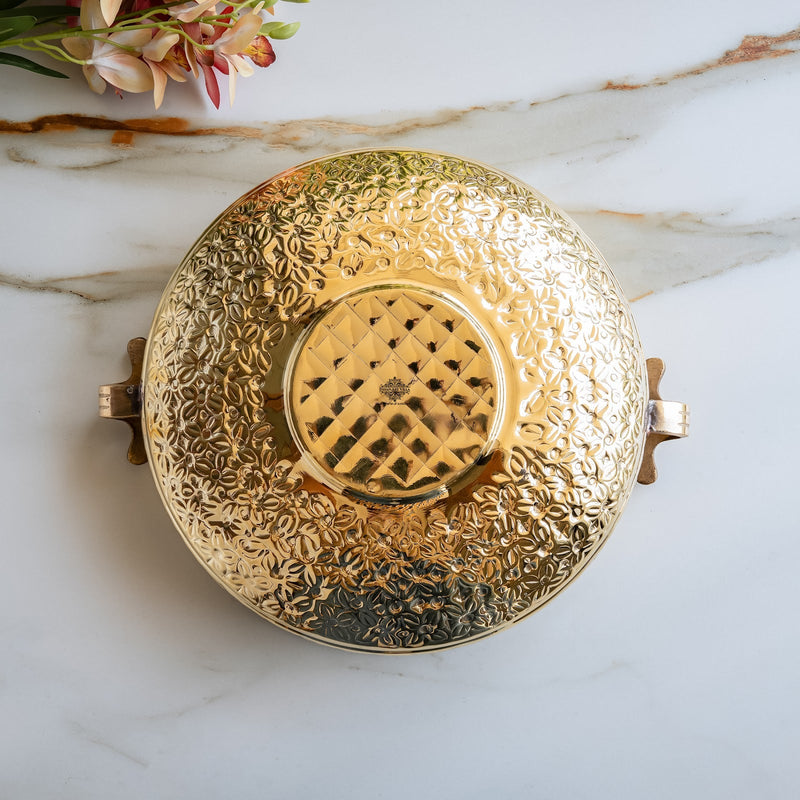 Pure Brass Large Urli with Floral Vine Border for Home Décor