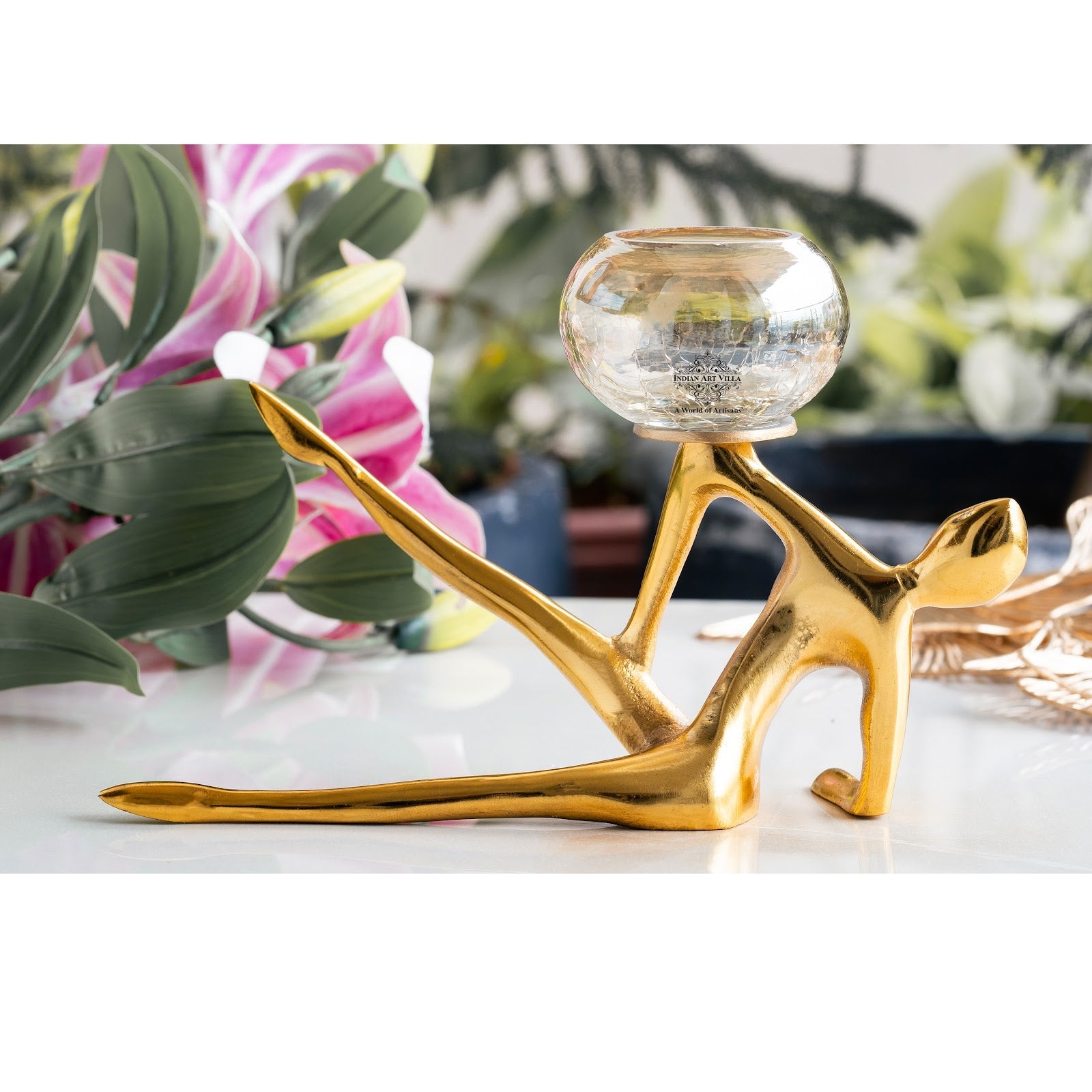 Gold Finish Decorative Candle Holder with Lady Design – Elegant Home Decor Accent, Perfect for Centerpiece