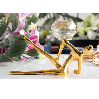 Gold Finish Decorative Candle Holder with Lady Design – Elegant Home Decor Accent, Perfect for Centerpiece