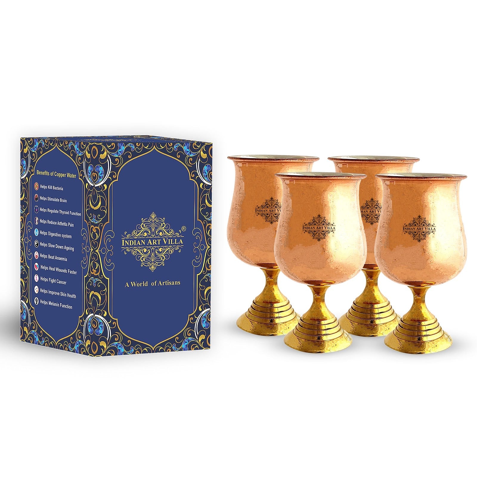 Pure Copper Steel  Goblet Glass with Brass Bottom 300 ML