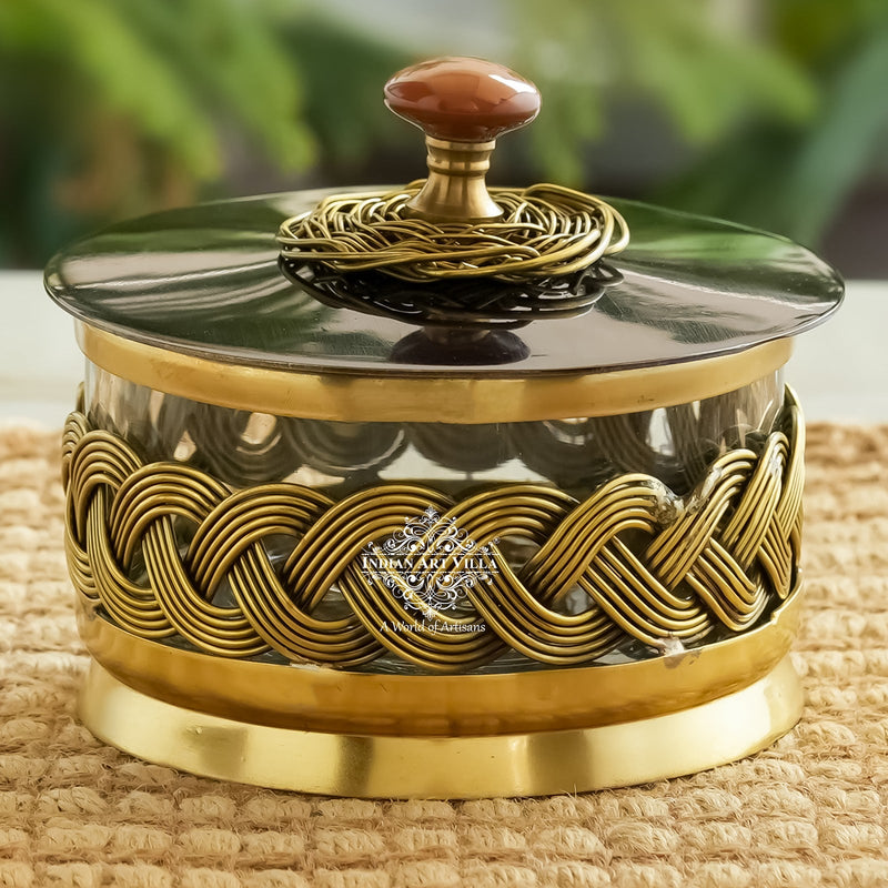Brass Decorative Dry Fruit Bowl with Lid