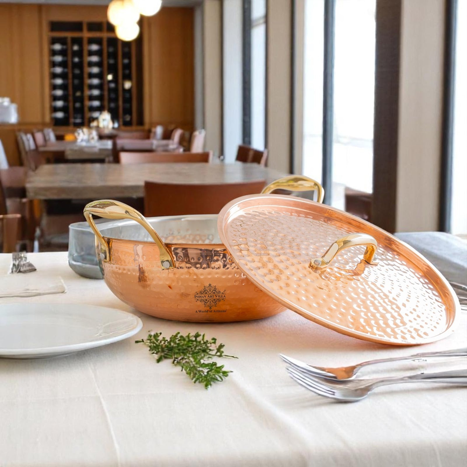 Pure Copper Kadhai With Lid & Inside Tin Lining