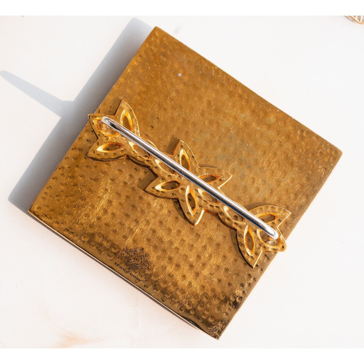 Brass Finish Hammered Napkin Holder with Floral Design - Elegant Table Accessory for Dining, Kitchen, Office, and Gifting