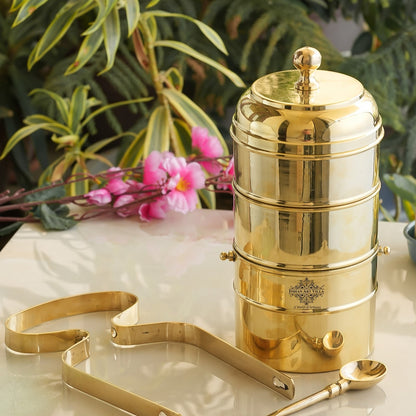 Brass Vintage Design Plain Tiffin with Tin Lining, Traditional Tiffin Box with Spoon, 3 Piece