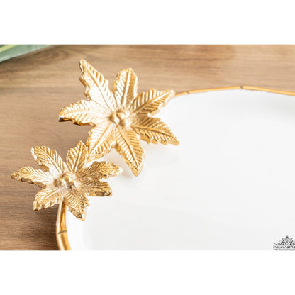 Brass Finish Decorative Serving Platter with Flower Design, Luxurious Serveware for Home Décor