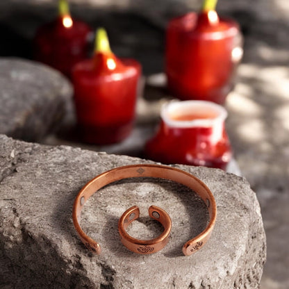 Pure Copper Om Design Bangle with Magnet & Matching Ring