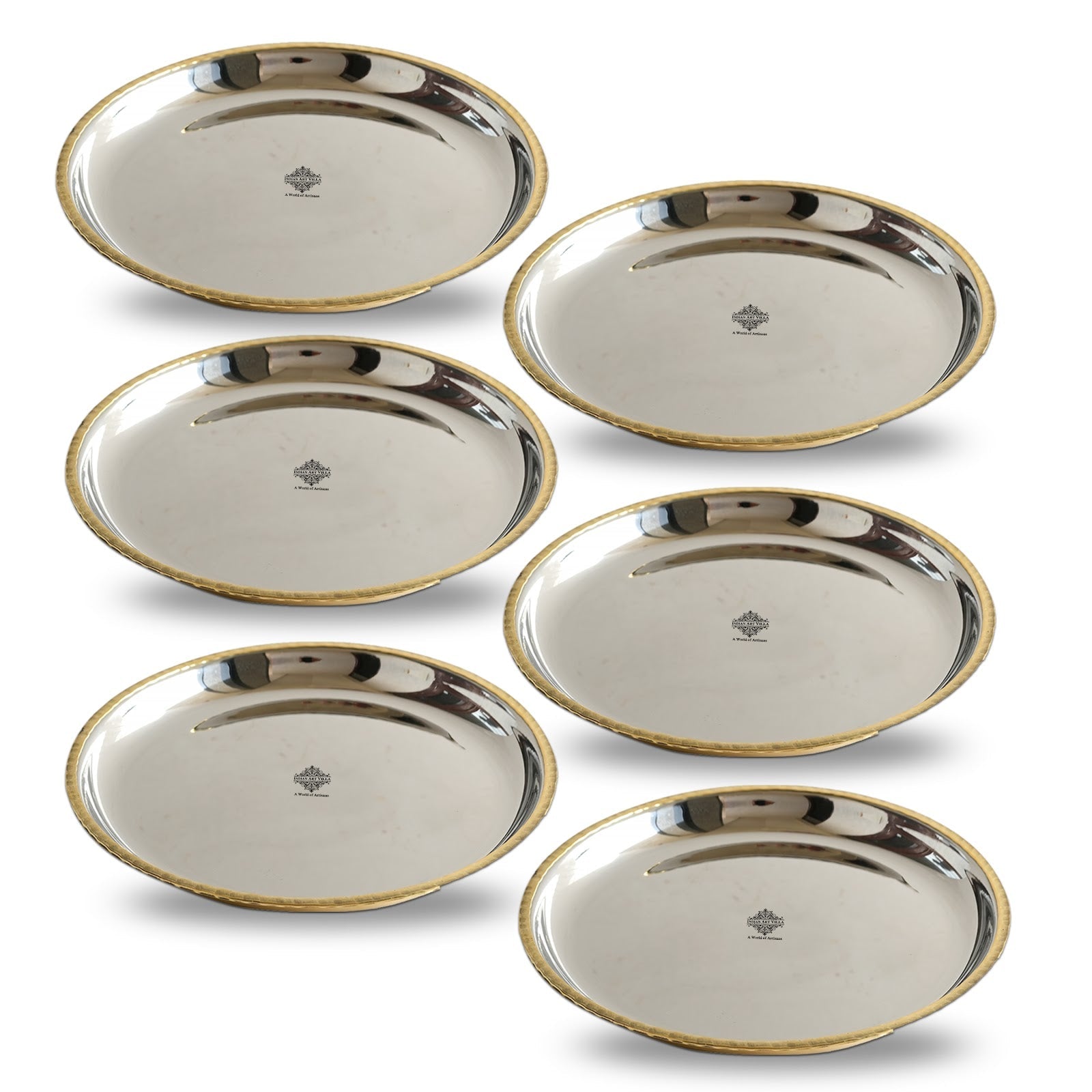 Steel Brass Quarter Serving Plate with Brass Beeding, 19.05 cm,  serveware, Tableware