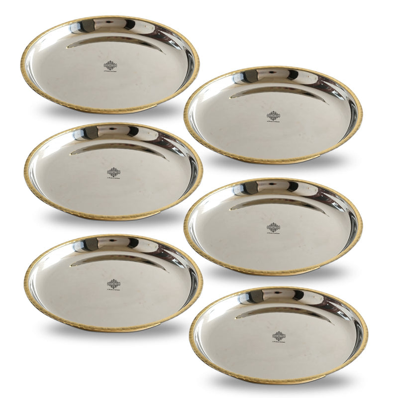Steel Brass Quarter Serving Plate with Brass Beeding, 19.05 cm,  serveware, Tableware