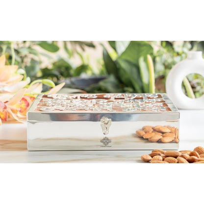 Silver Plated Copper Decorative Box with Ganesh Ji Mantra Design