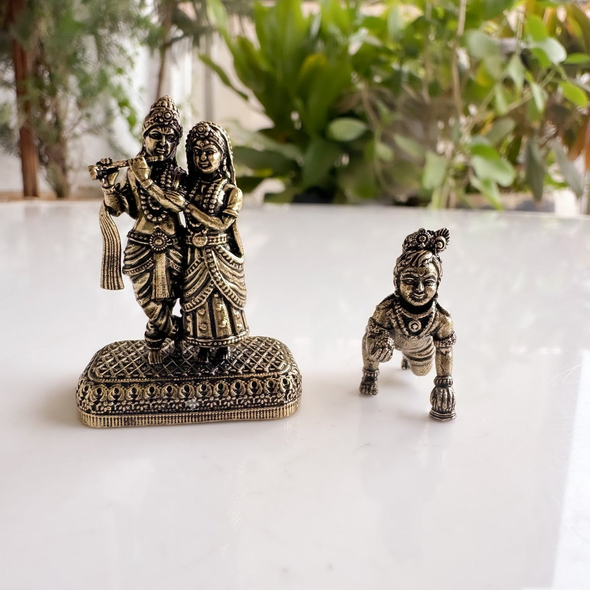 Pure Brass Miniature Radha Krishna With Laddu Gopal Ji Combo