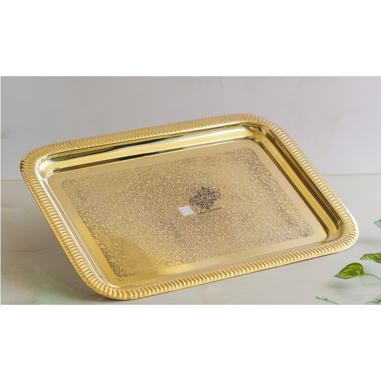 Brass Embossed Design Tray with beautiful Edges, Serveware, Tableware