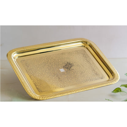 Brass Embossed Design Tray with beautiful Edges, Serveware, Tableware